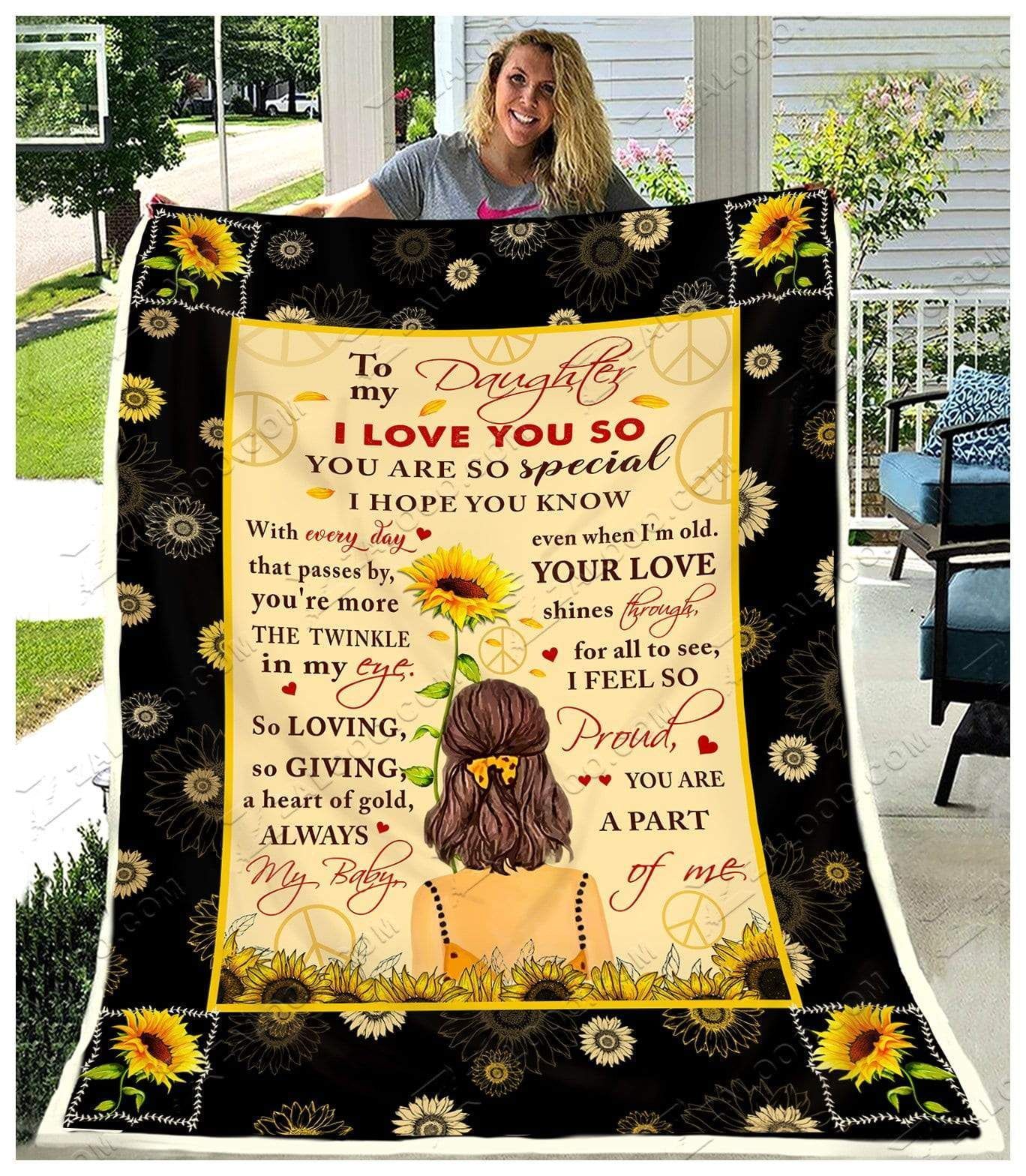 Sunflower Hippie To My Daughter Sherpa Fleece Blanket