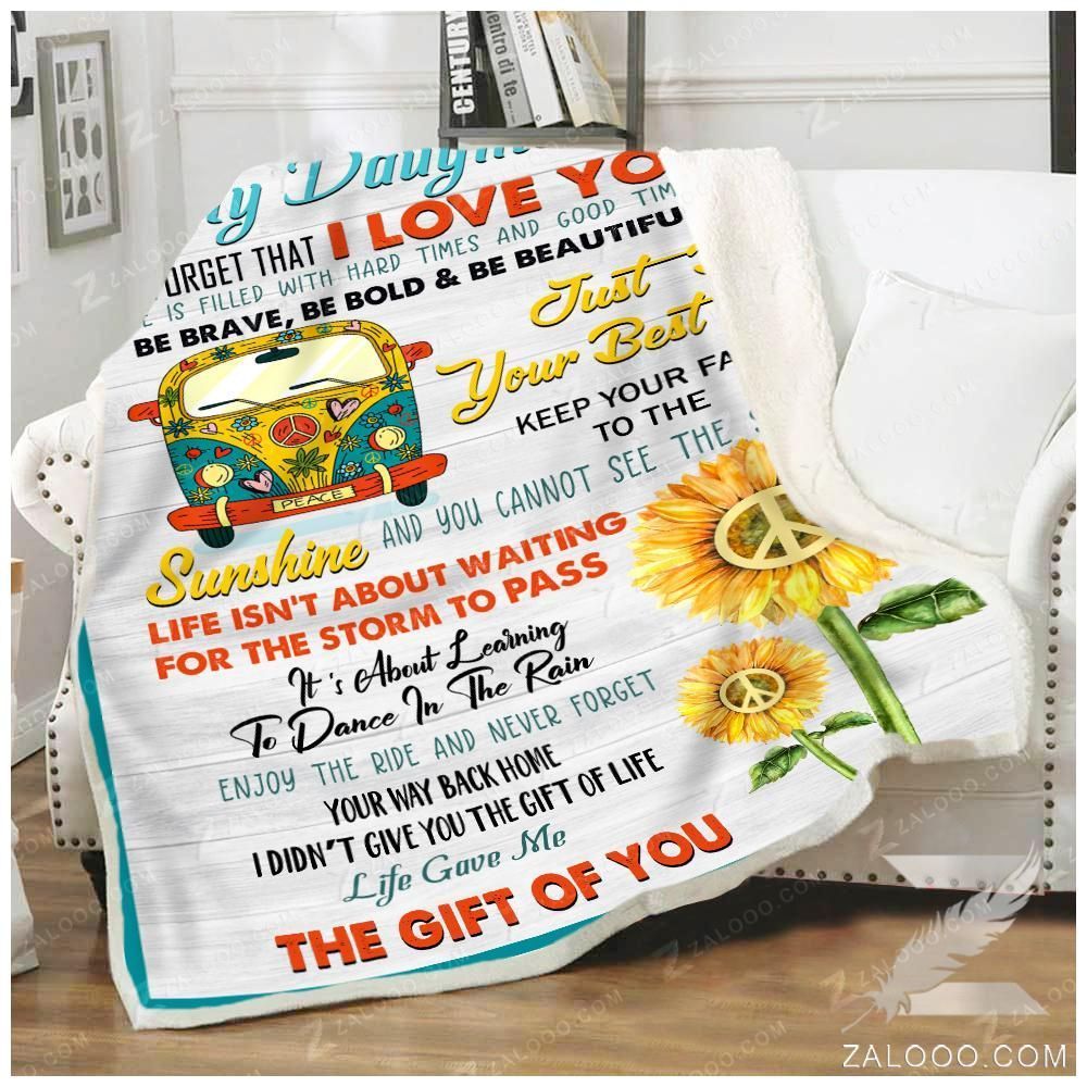 Sunflower Hippie To My Daughter Sherpa Fleece Blanket
