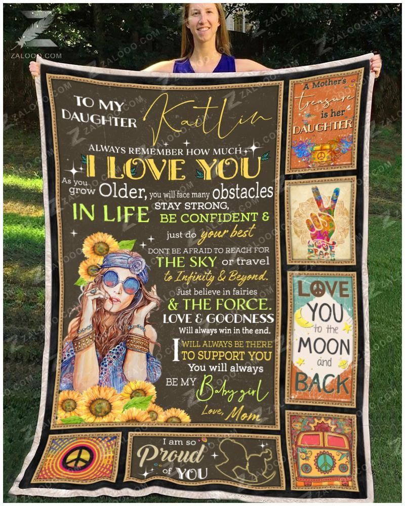 Sunflower Hippie To My Daughter Kaitlin Love Mom Sherpa Fleece Blanket