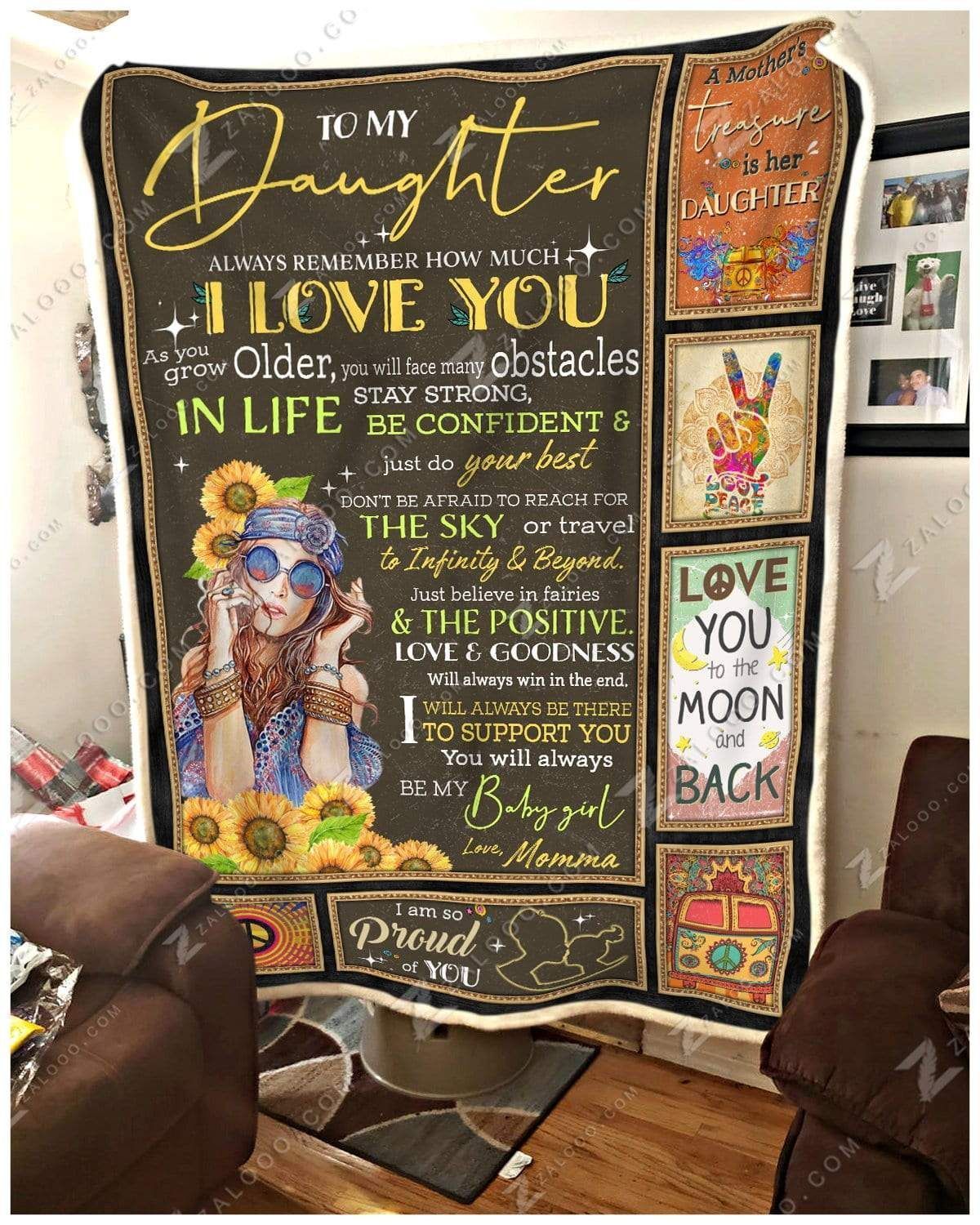 Sunflower Hippie To My Daughter Love Momma Sherpa Fleece Blanket