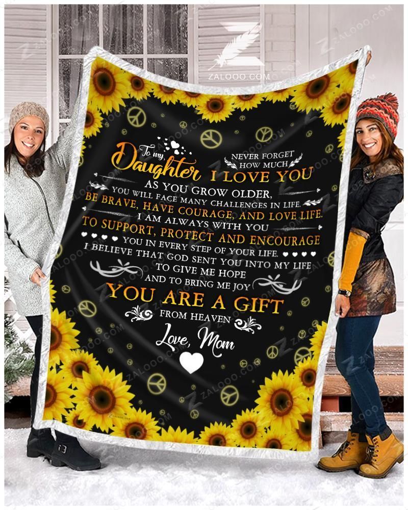 Sunflower Hippie To My Daughter Never Forget Sherpa Fleece Blanket