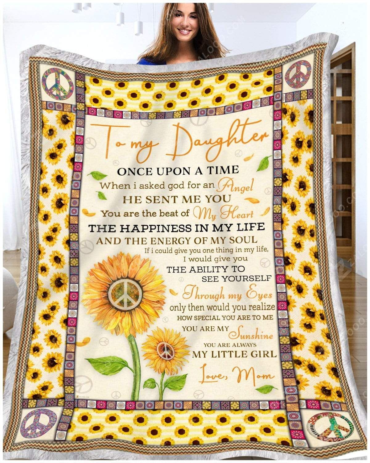 Sunflower Hippie To My Daughter Once Upon A Time Love Mom Sherpa Fleece Blanket