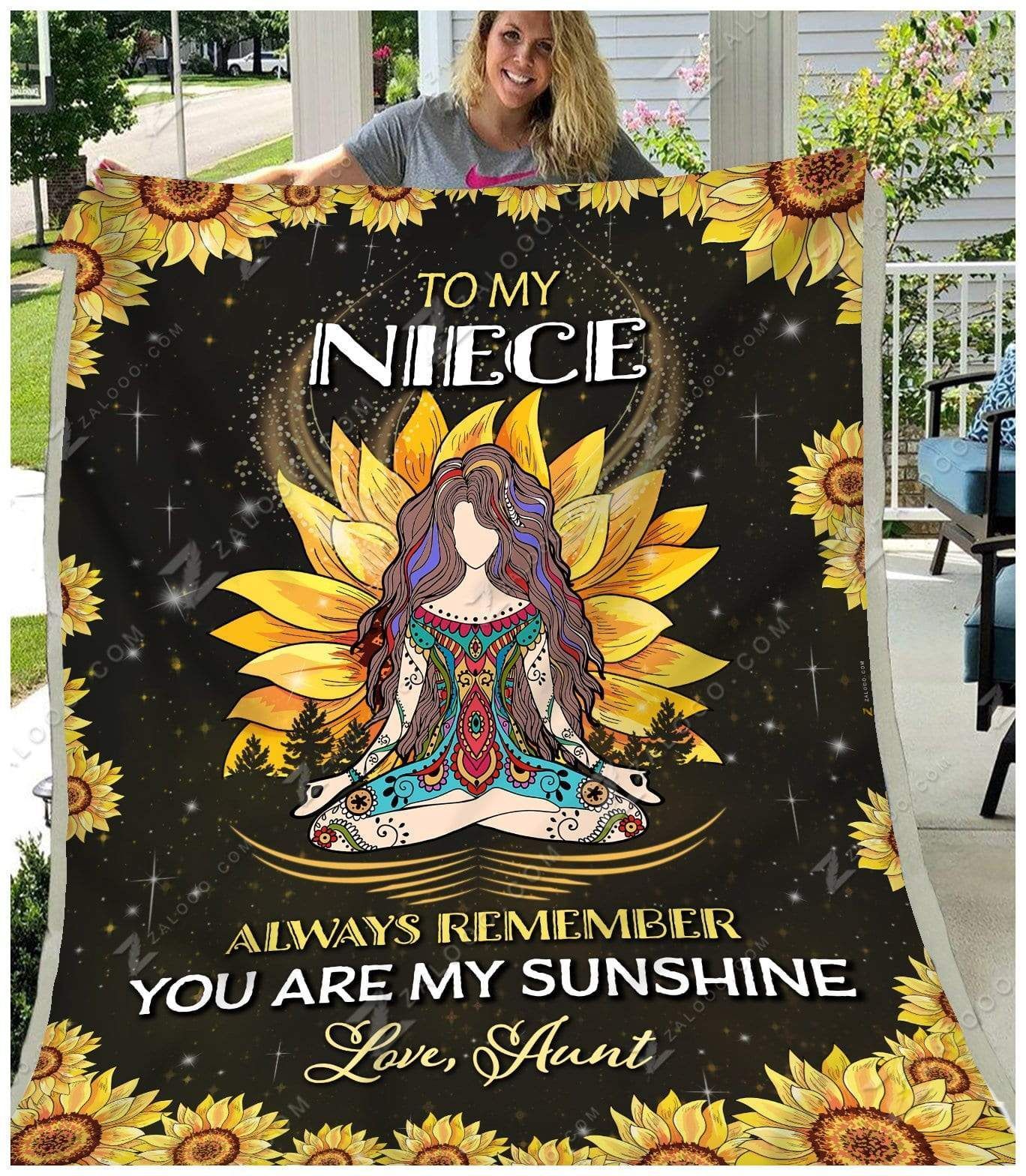 Sunflower Hippie To My Niece My Sunshine Love Aunt Sherpa Fleece Blanket
