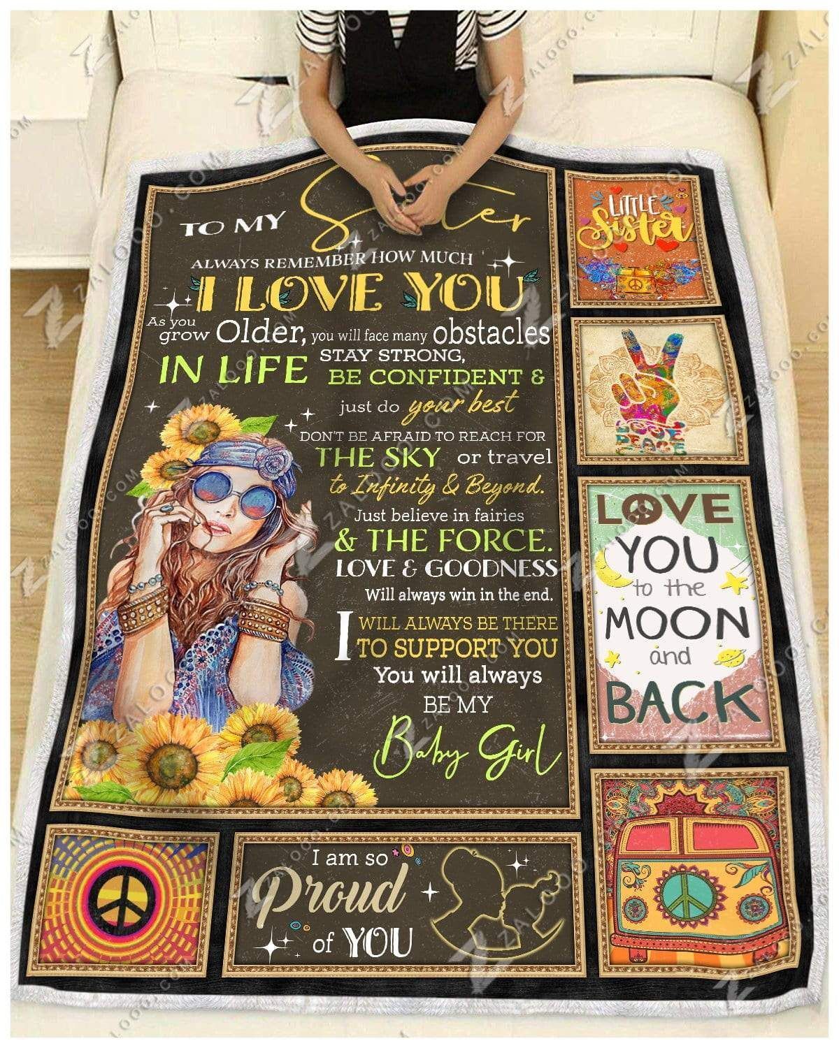 Sunflower Hippie To My Sister Sherpa Fleece Blanket