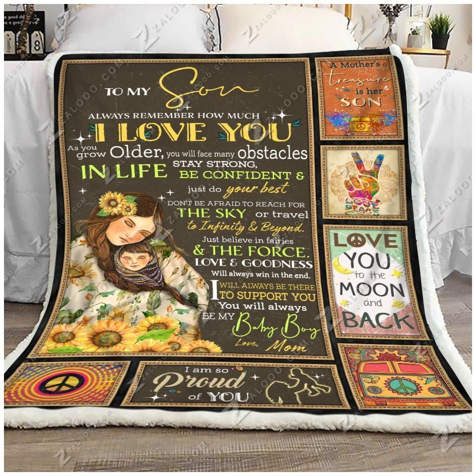Sunflower Hippie To My Son Be My Baby Boy Love Mom Sherpa Fleece Blanket