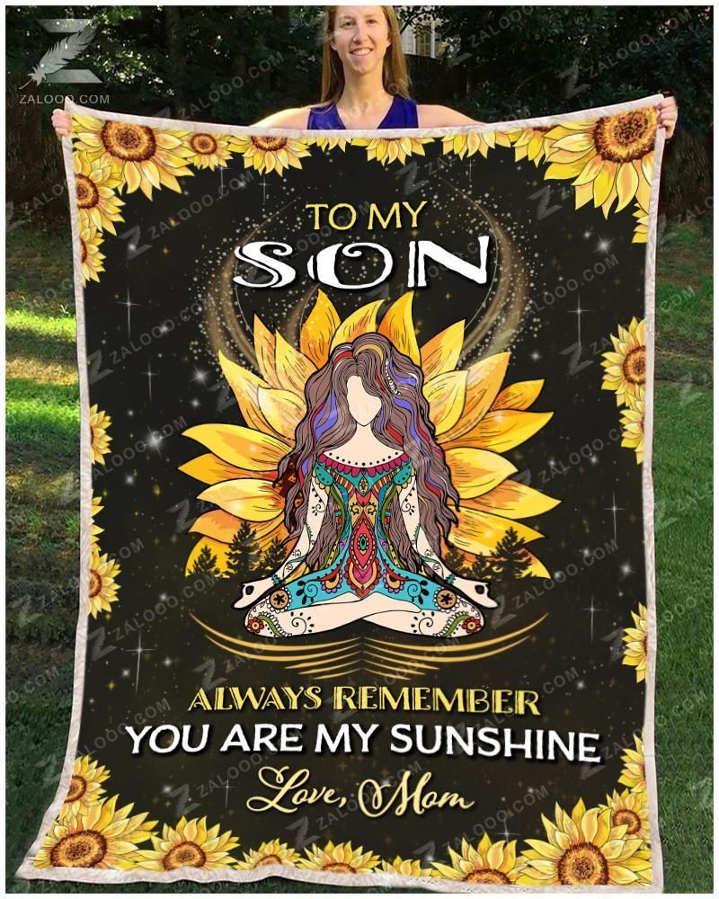 Sunflower Hippie To My Son You Are My Sunshine Love Mom Sherpa Fleece Blanket