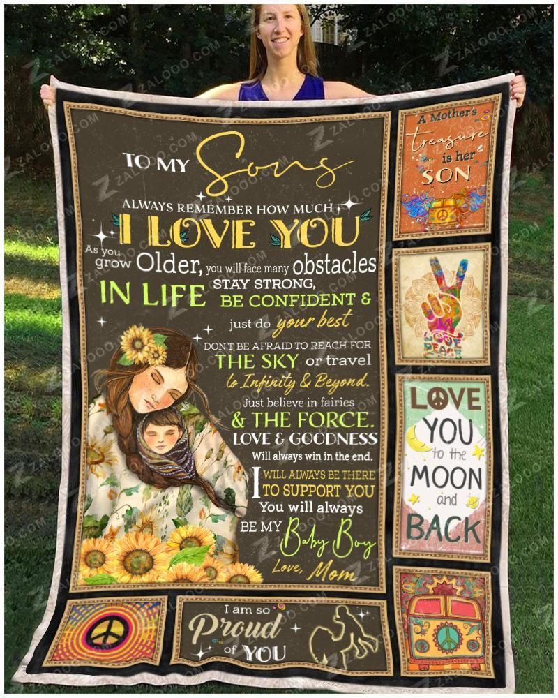 Sunflower Hippie To My Sons Love Mom Sherpa Fleece Blanket