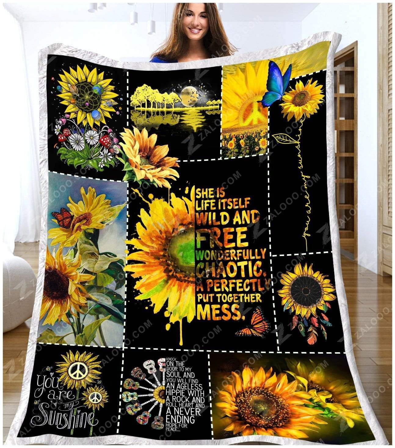Sunflower Hippie Wild And Free Sherpa Fleece Blanket