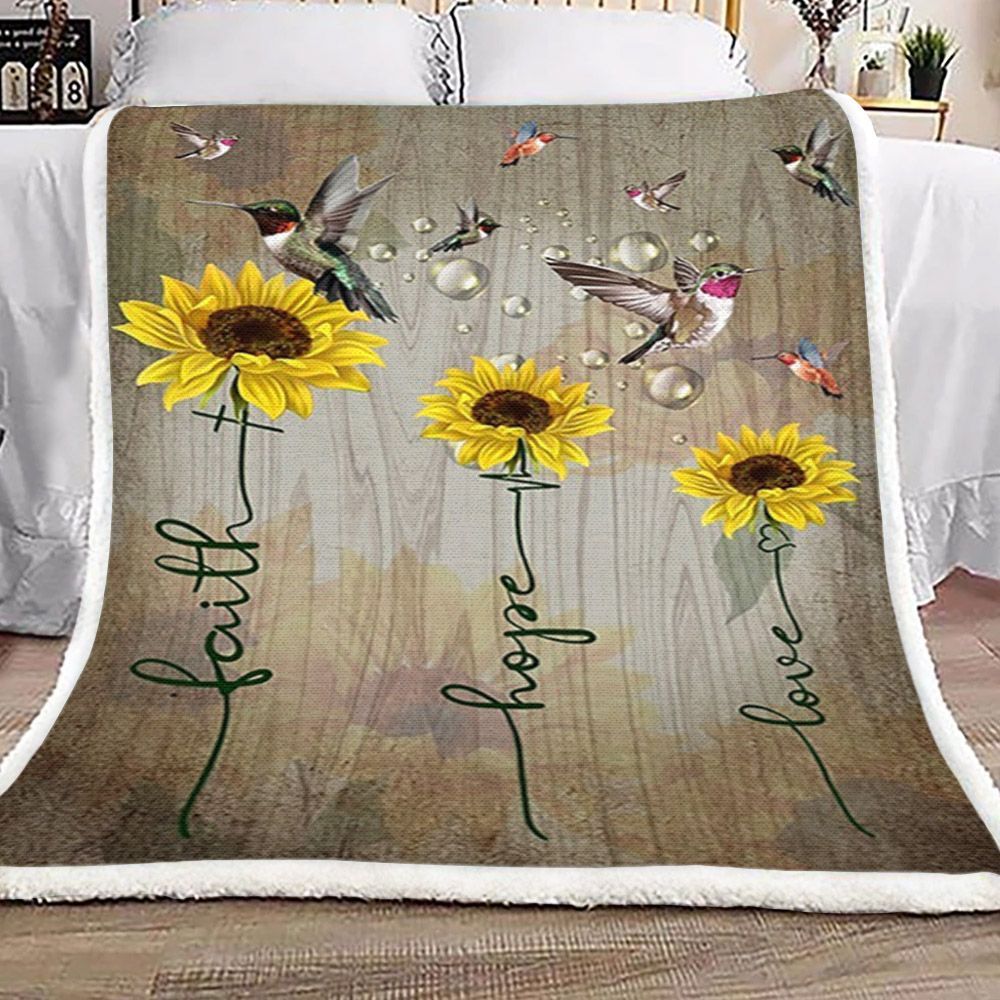 Sunflower Hummingbird Sherpa Fleece Blanket
