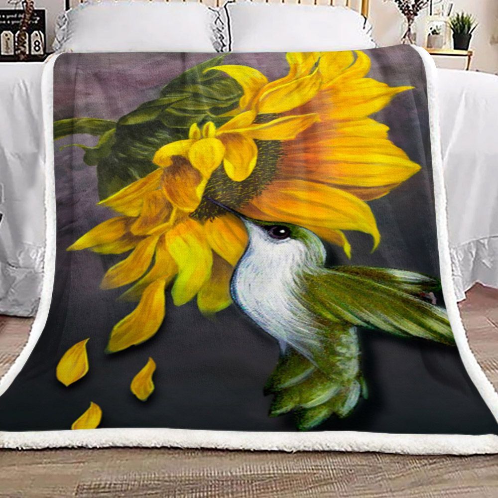 Sunflower Hummingbird Sherpa Fleece Blanket