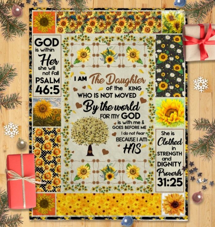 Sunflower I Am The Daughter Of The King Sherpa Fleece Blanket