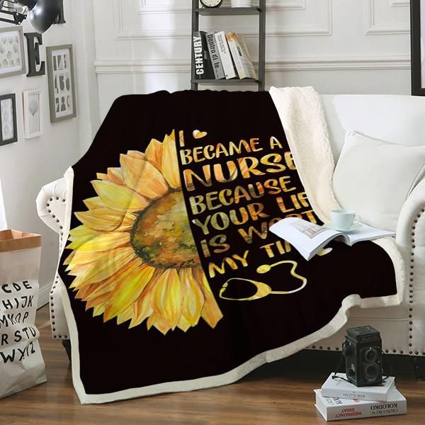 Sunflower I Became A Nurse Sherpa Fleece Blanket