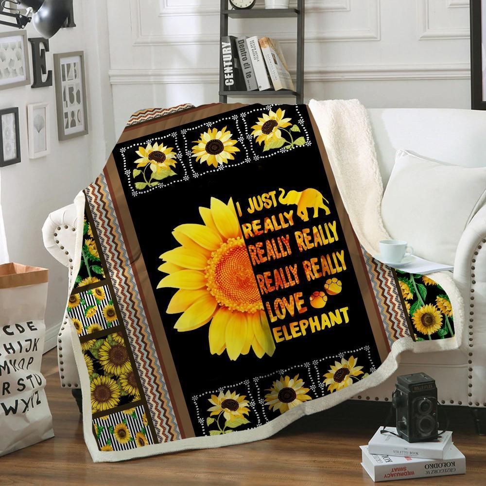 Sunflower I Just Really Love Elephant Sherpa Fleece Blanket