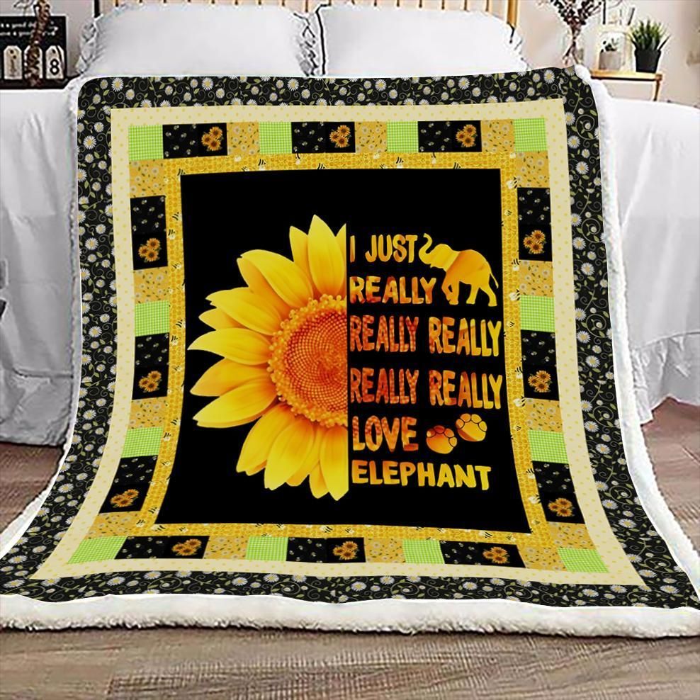 Sunflower I Just Really Love Elephant Sherpa Fleece Blanket