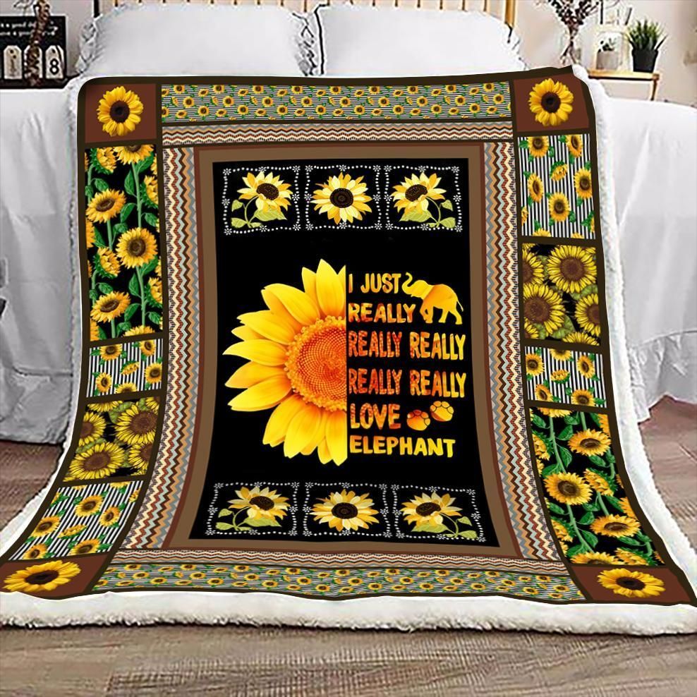 Sunflower I Just Really Love Elephant Sherpa Fleece Blanket