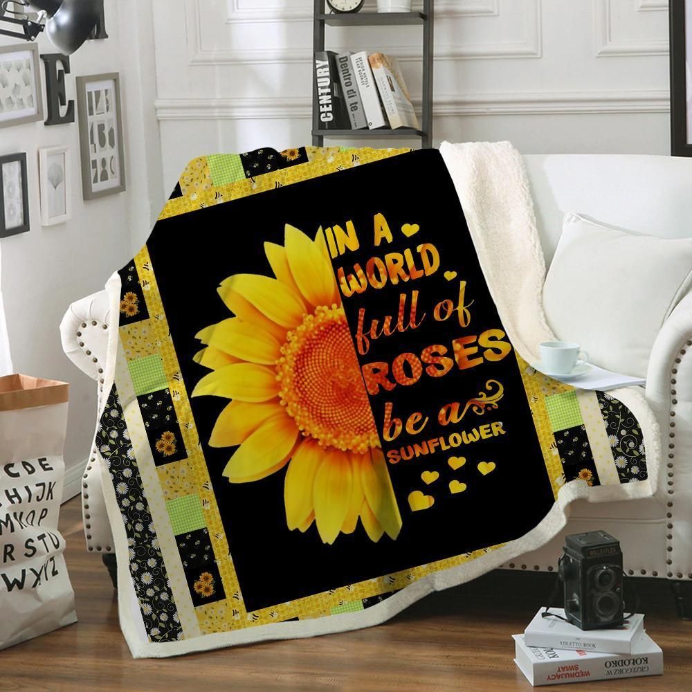 Sunflower In The World Full Of Roses Sherpa Fleece Blanket