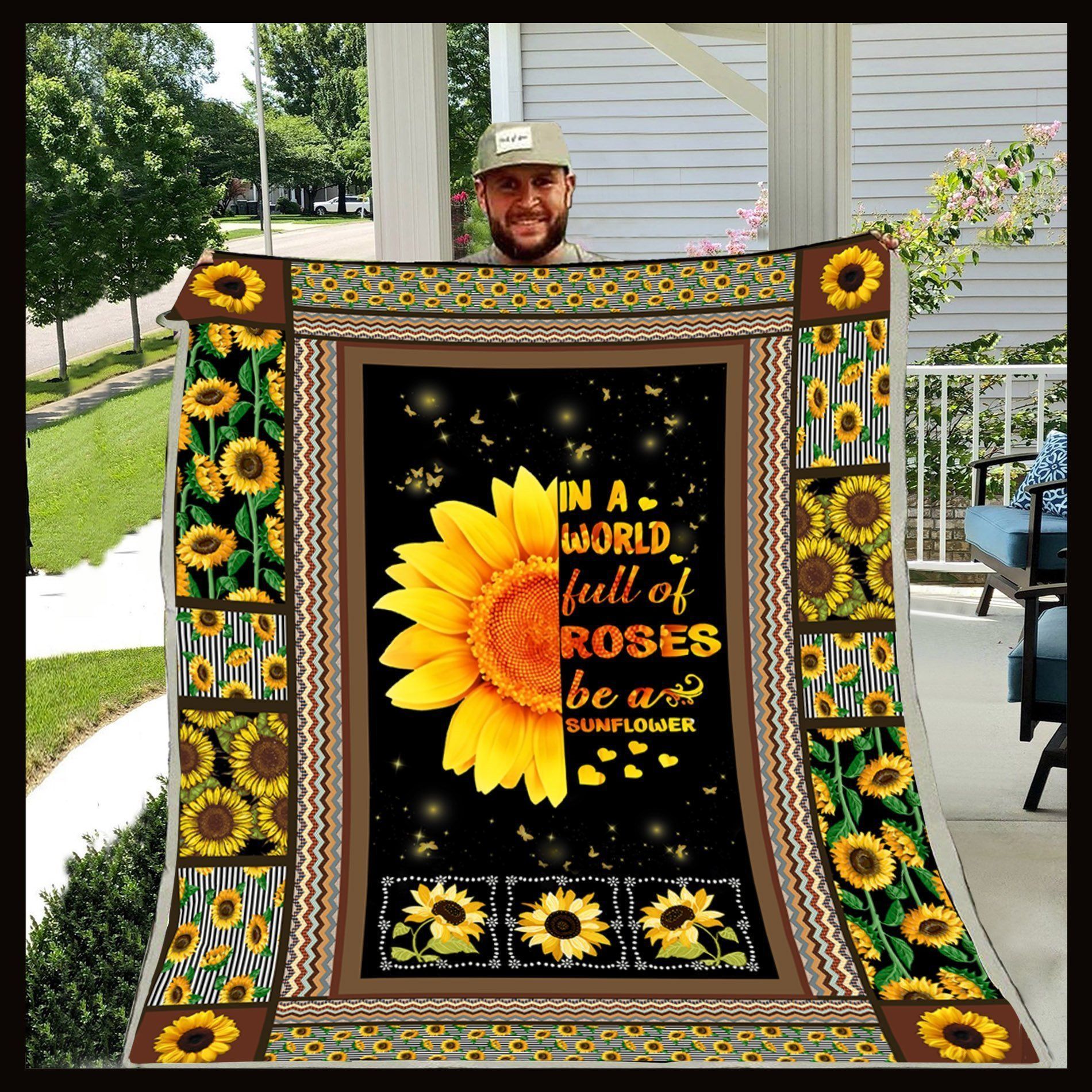 Sunflower In The World Full Of Roses Sherpa Fleece Blanket