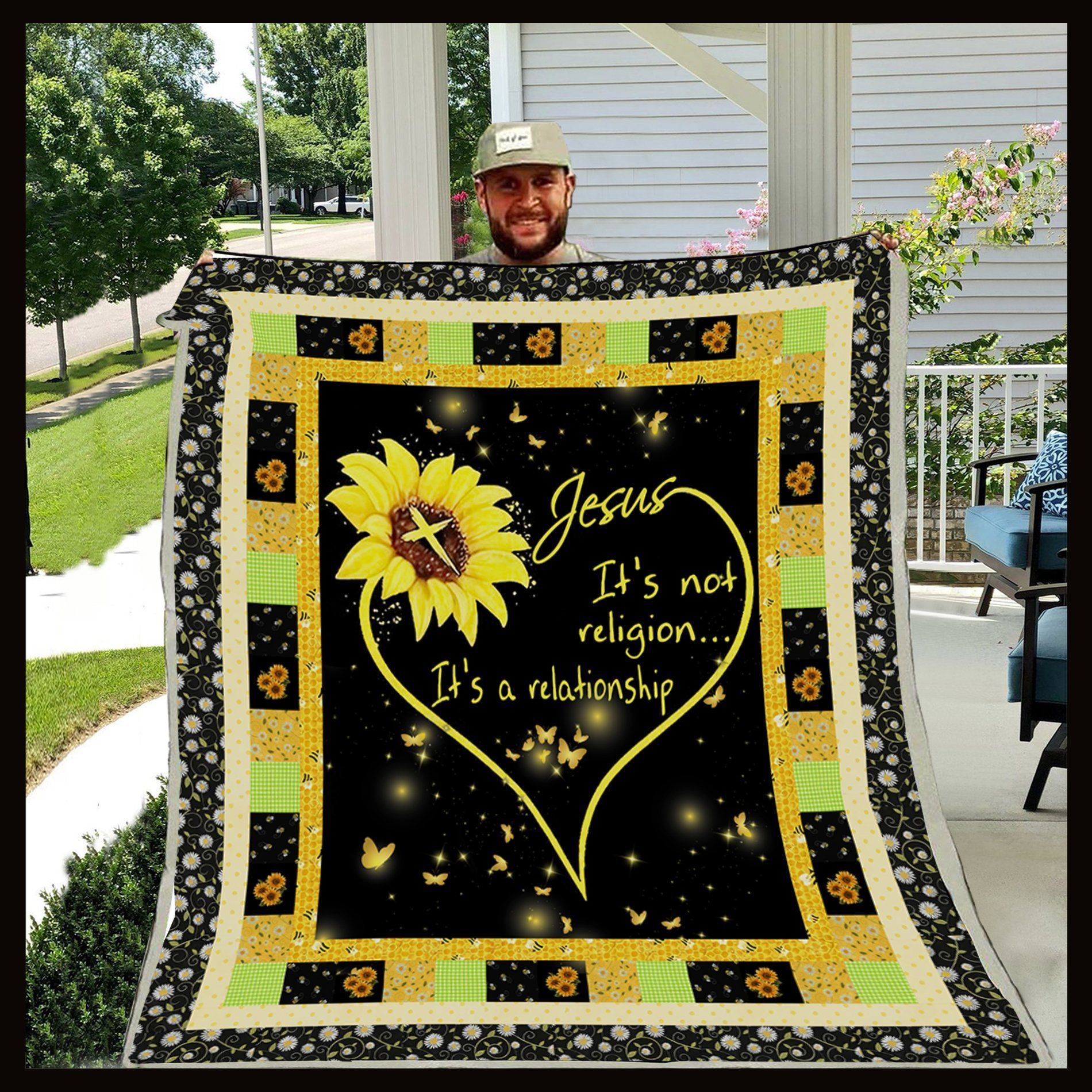 Sunflower Jesus Sherpa Fleece Blanket