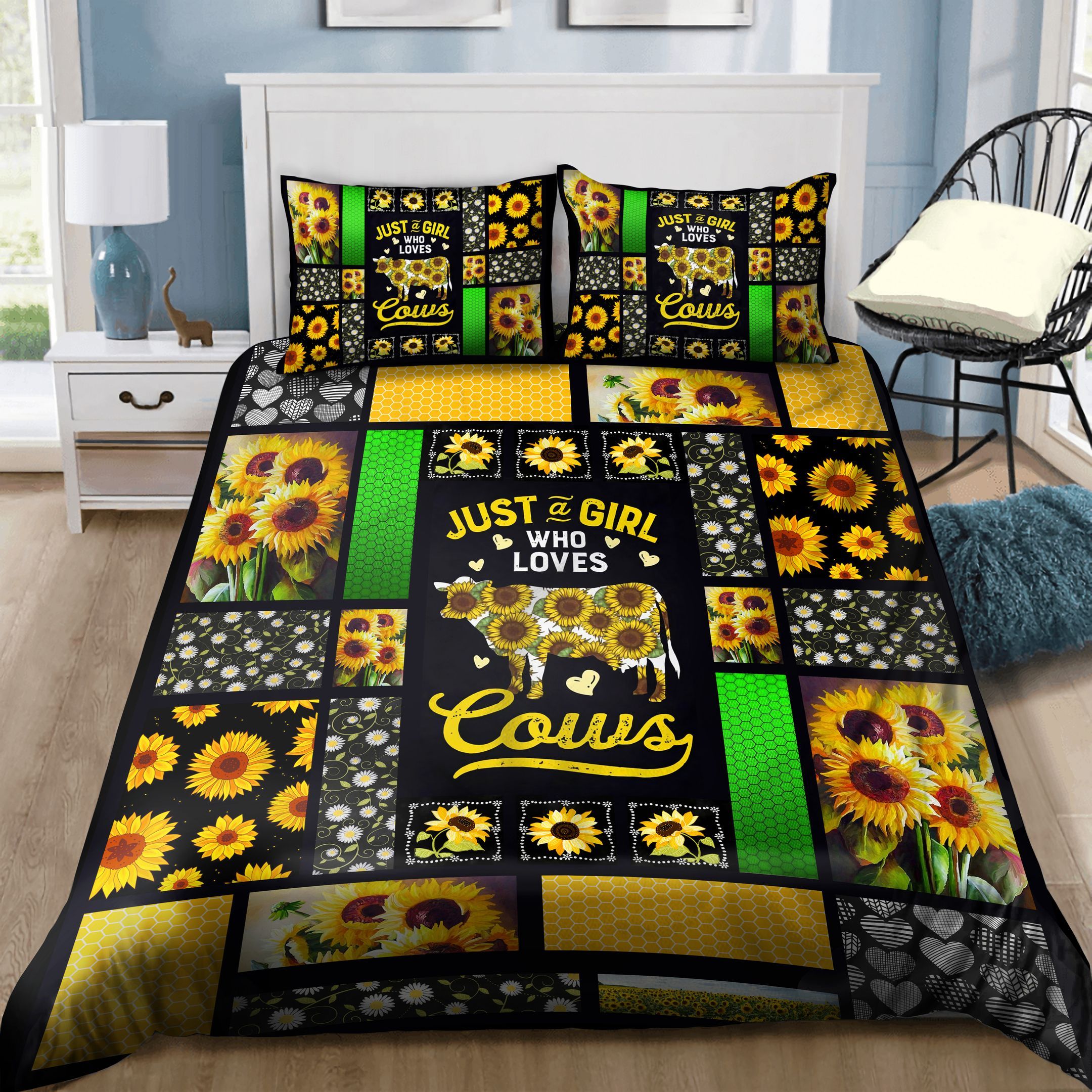 Sunflower Just A Girl Who Loves Cows Bedding Set