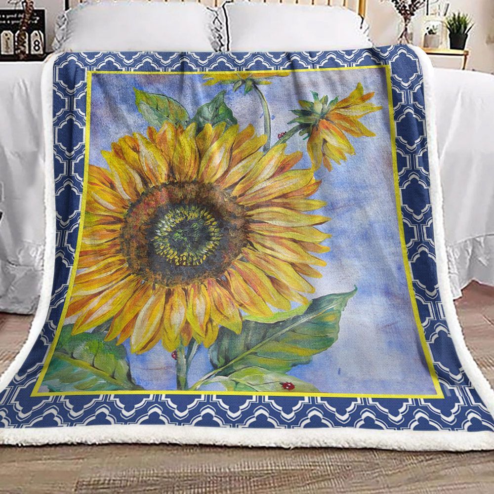 Sunflower Ladybug Sherpa Fleece Blanket