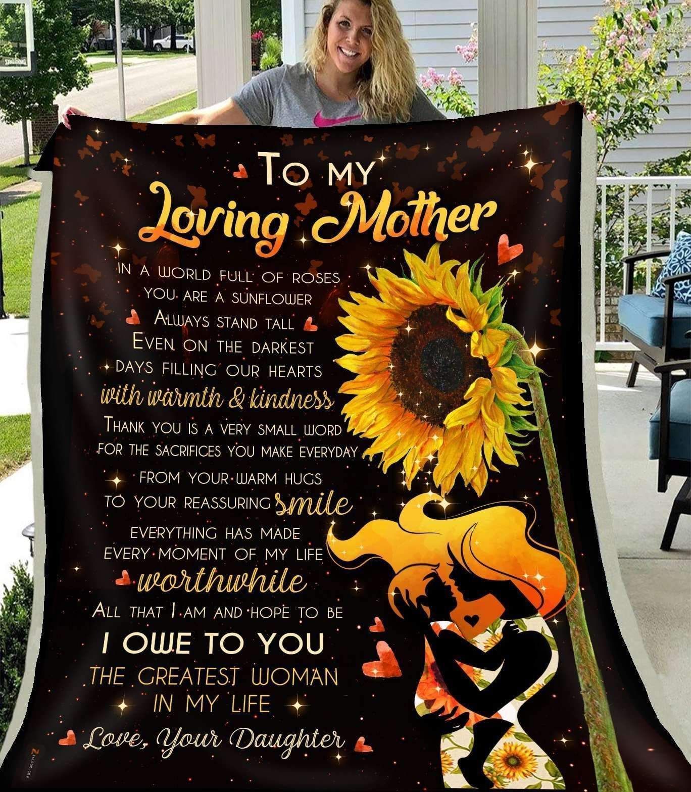 Sunflower Loving Mother The Greatest Woman In My Life Daughter Sherpa Fleece Blanket