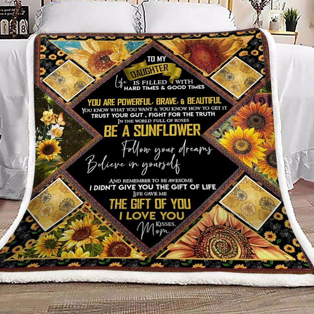 Sunflower Mom To Daughter Sherpa Fleece Blanket