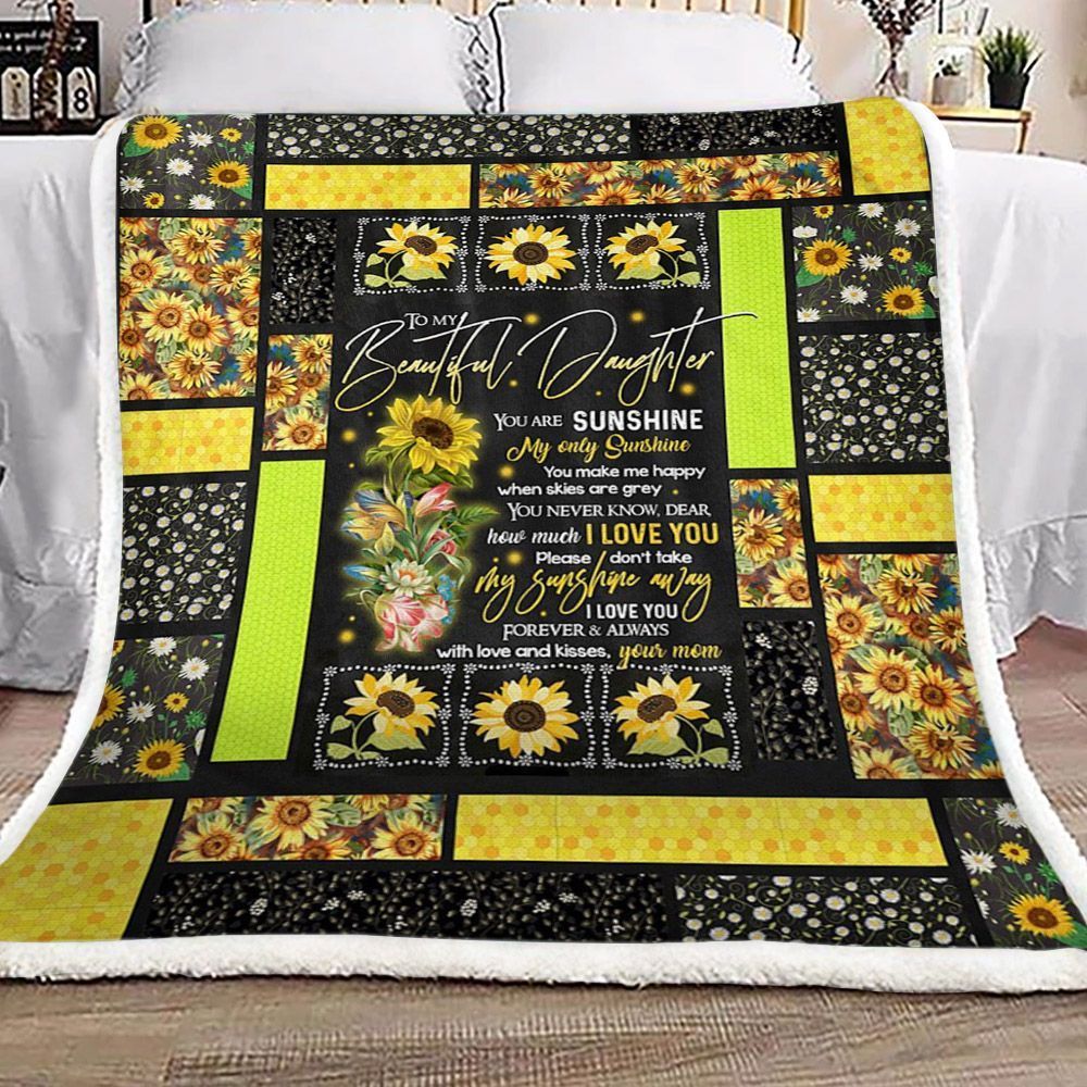 Sunflower Mom To Daughter Sherpa Fleece Blanket