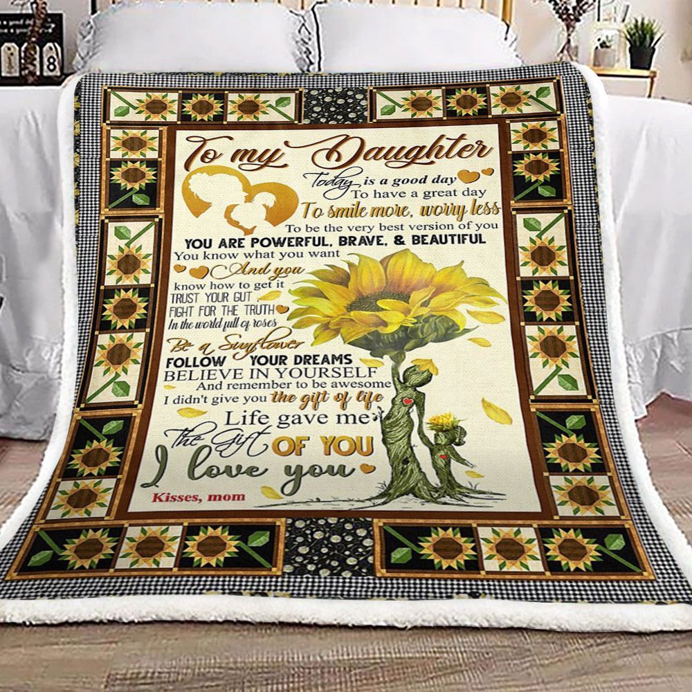 Sunflower Mom To Daughter Sherpa Fleece Blanket