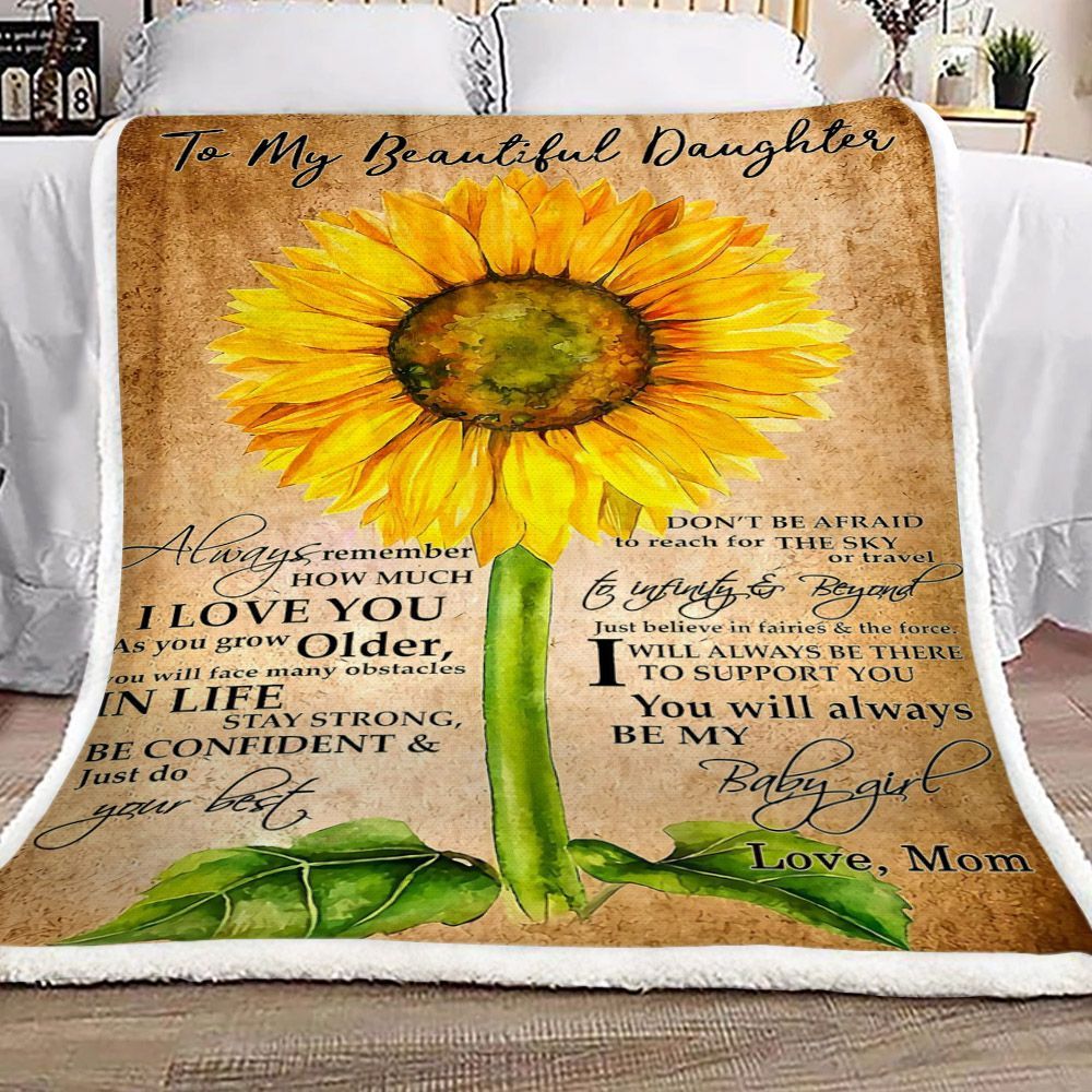 Sunflower Mom To My Beautiful Daughter Sherpa Fleece Blanket