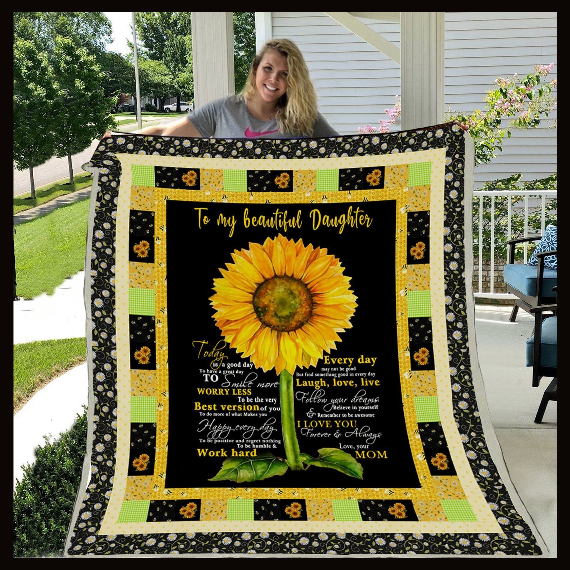 Sunflower Mom To My Beautiful Daughter Sherpa Fleece Blanket