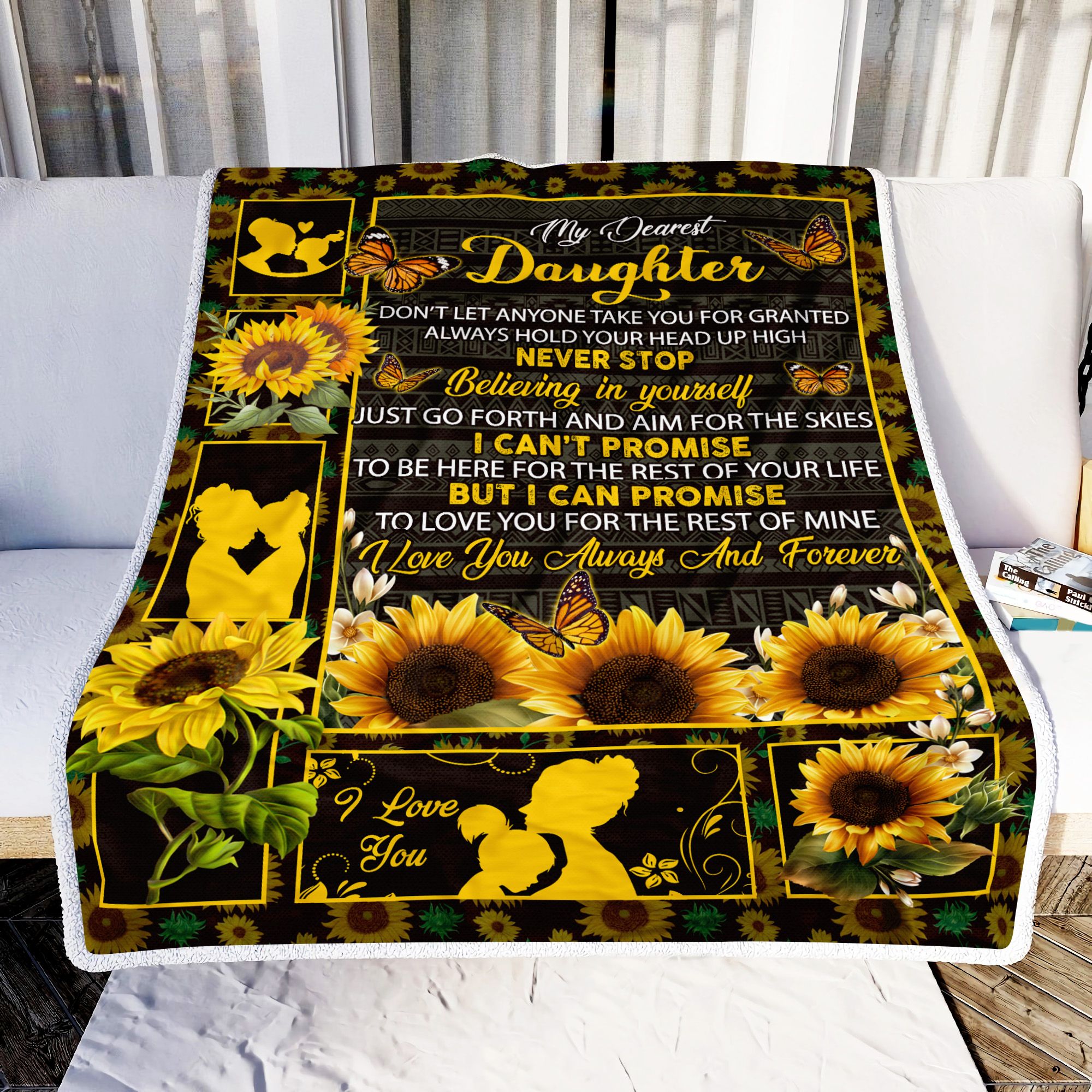 Sunflower Mom To My Daughter Fleece Blanket
