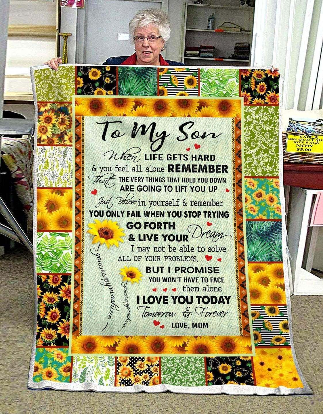 Sunflower Mom To My Son Sherpa Fleece Blanket