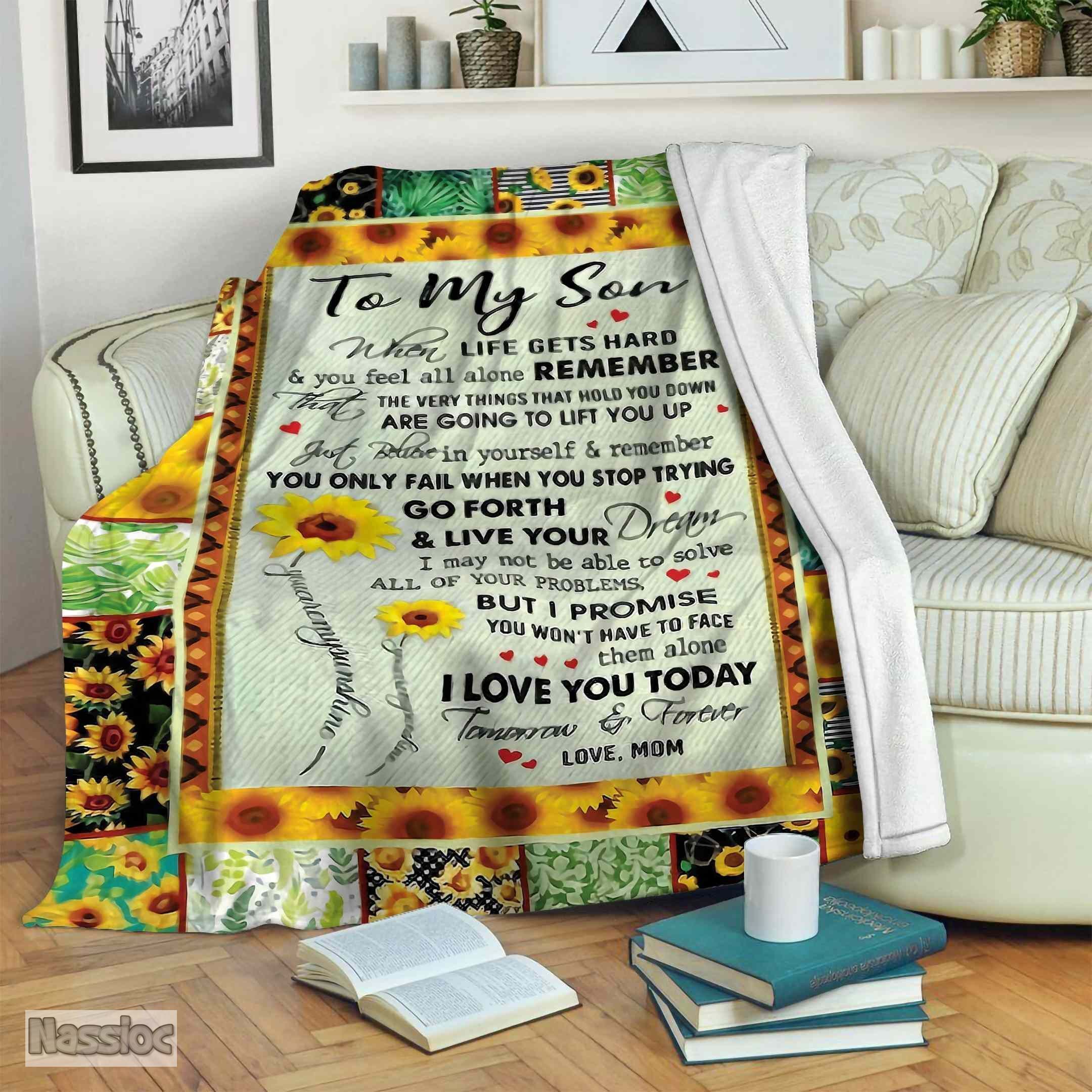 Sunflower Mom To My Son Fleece Blanket