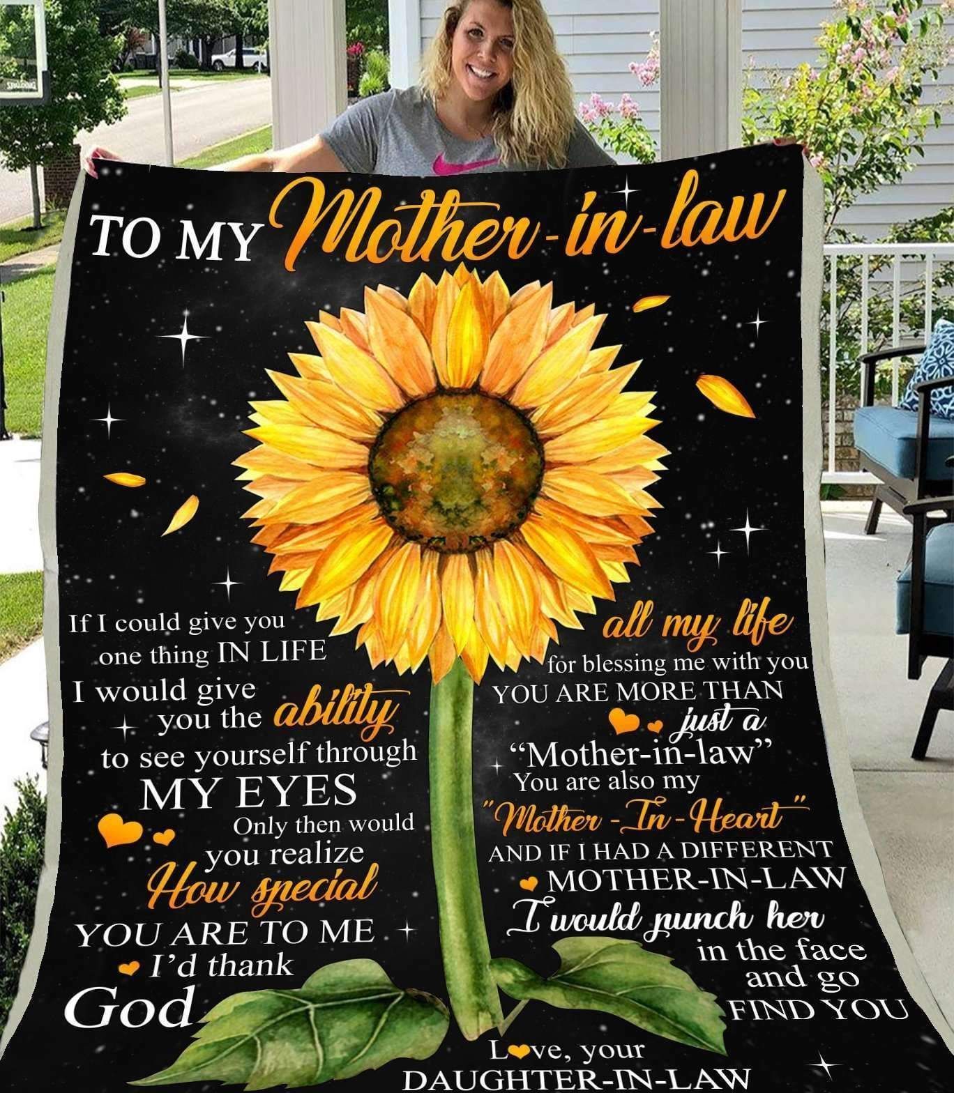 Sunflower Mother In Law Love Daughter In Law Sherpa Fleece Blanket