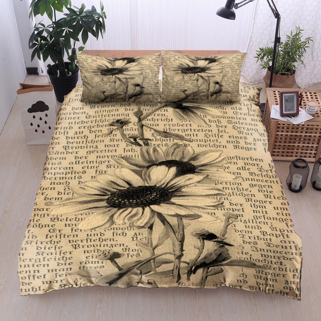Sunflower Newspaper Bedding Set