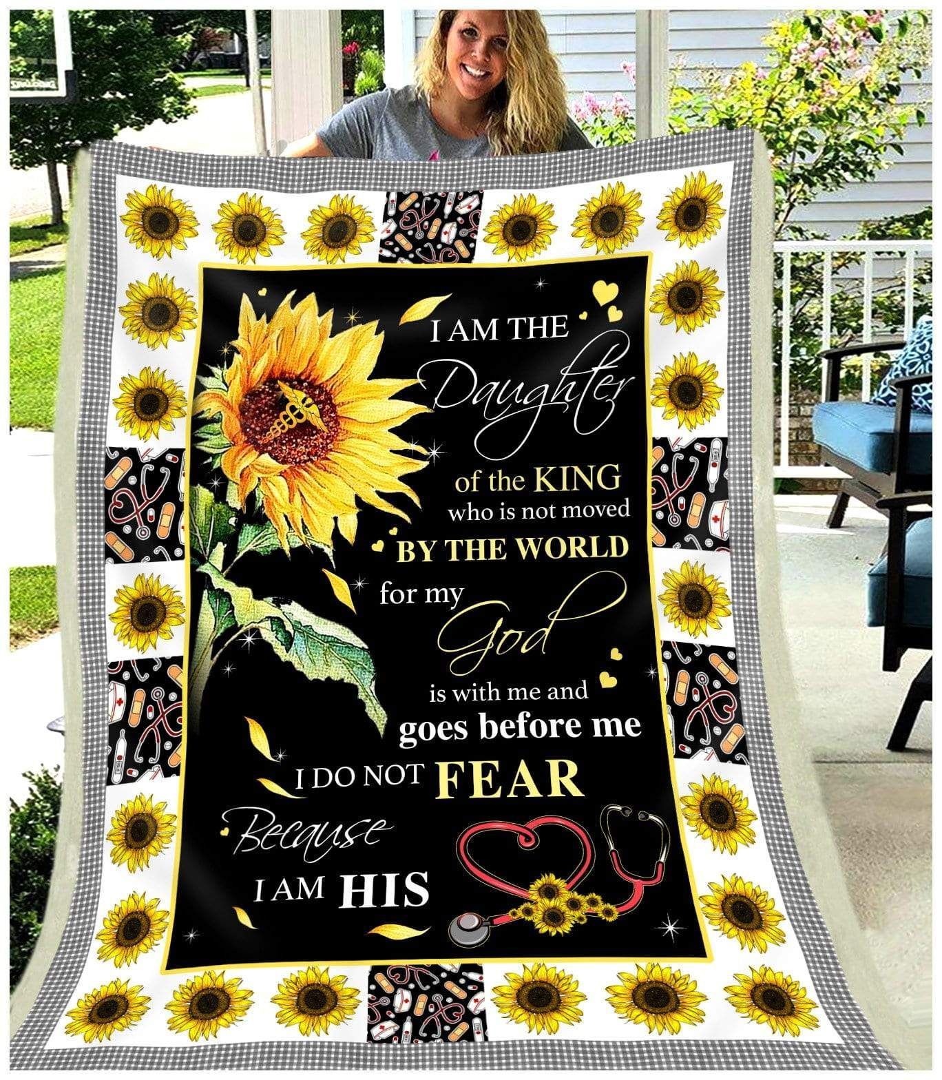Sunflower Nurse Daughter Of The King Sherpa Fleece Blanket