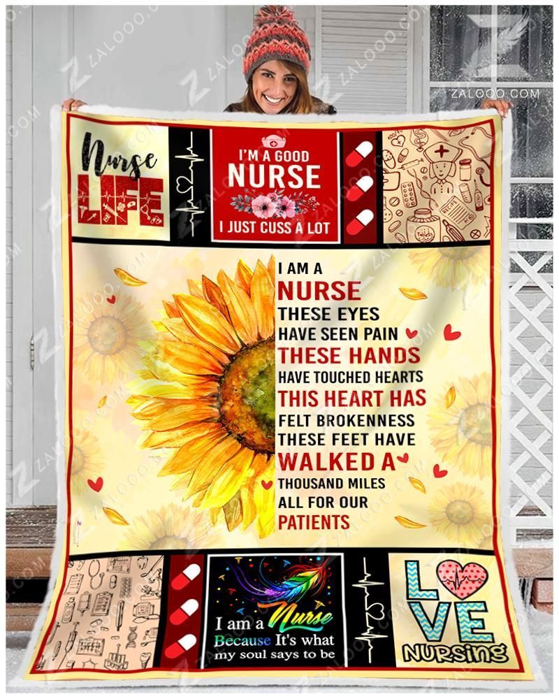 Sunflower Nurse I Am A Nurse Sherpa Fleece Blanket