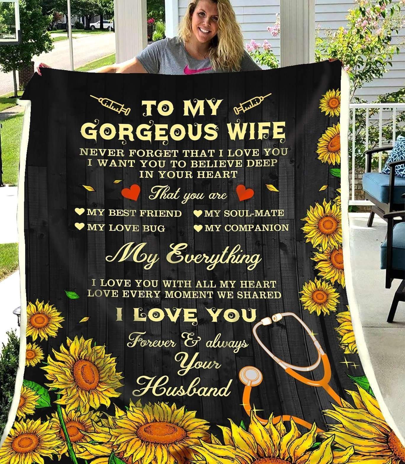 Sunflower Nurse To My Wife My Everything Sherpa Fleece Blanket