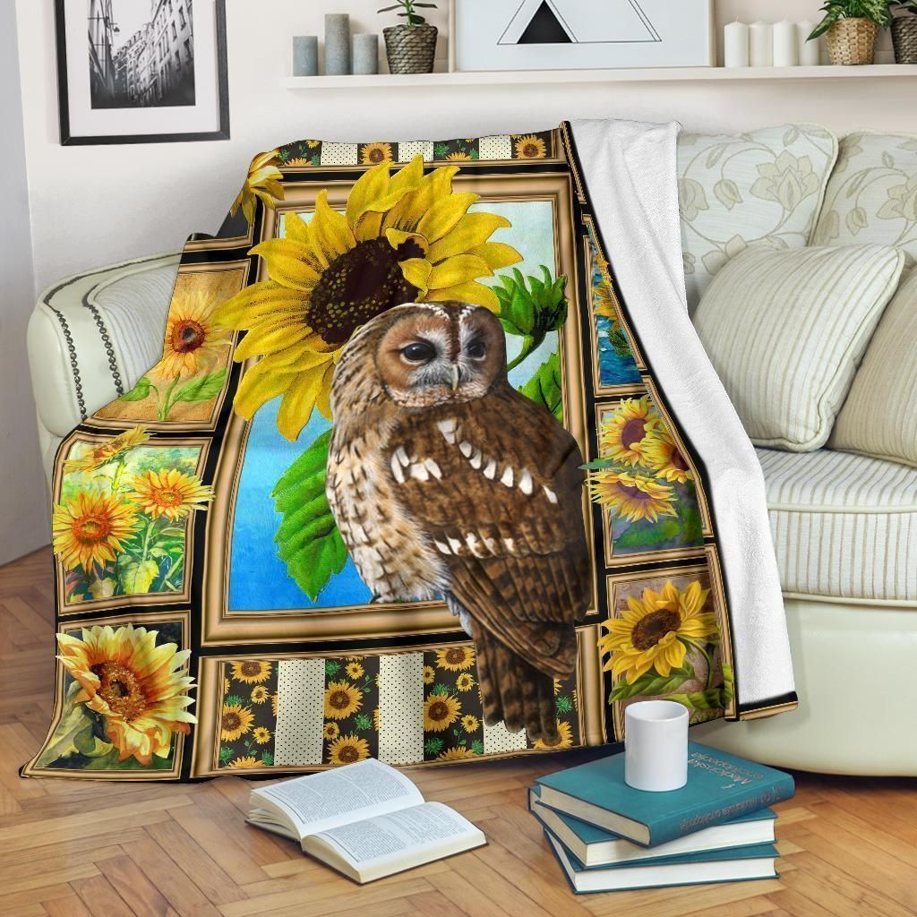 Sunflower Owl Frame Fleece Blanket Gift For Owl Lovers