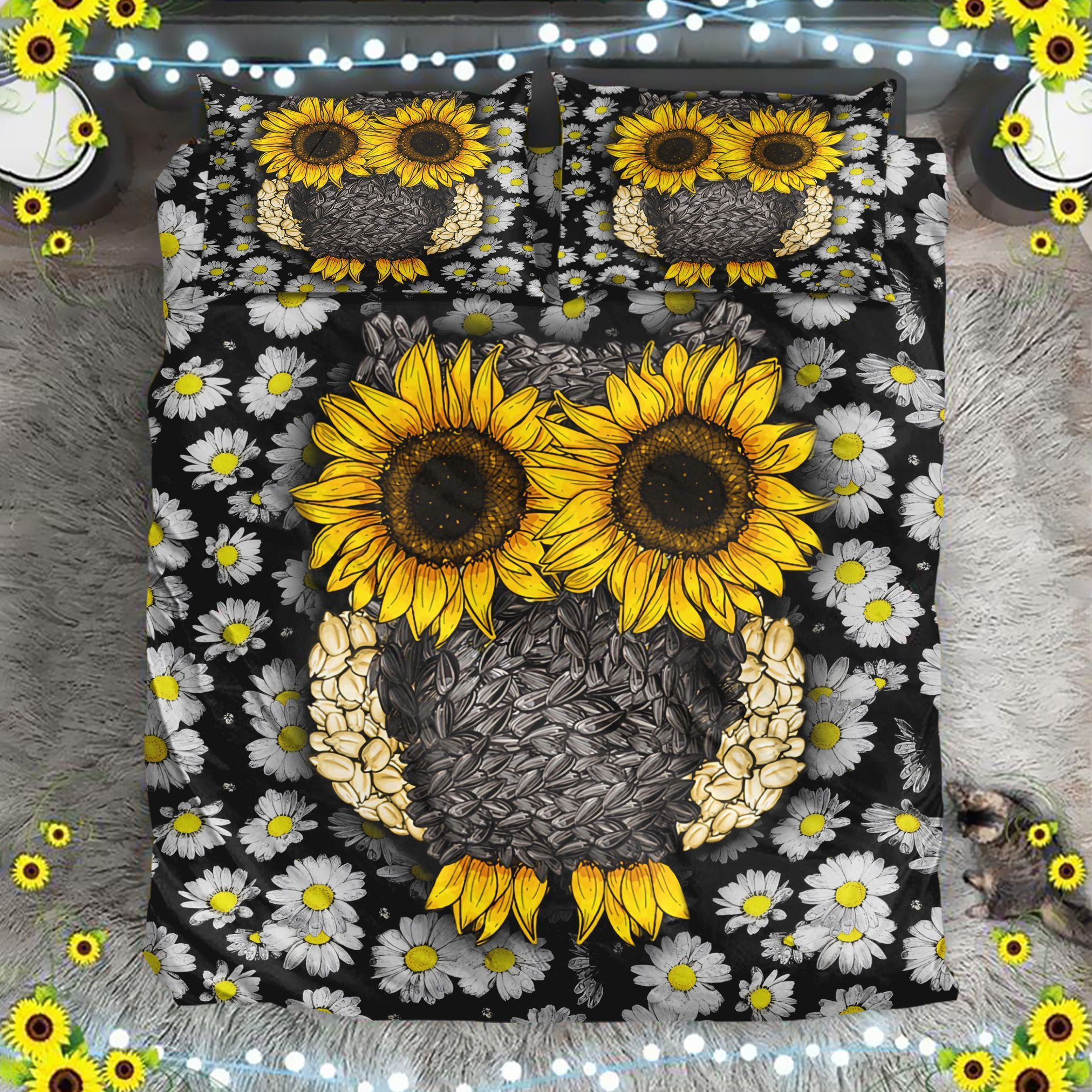 Sunflower Owl In Daisy Bedding Set