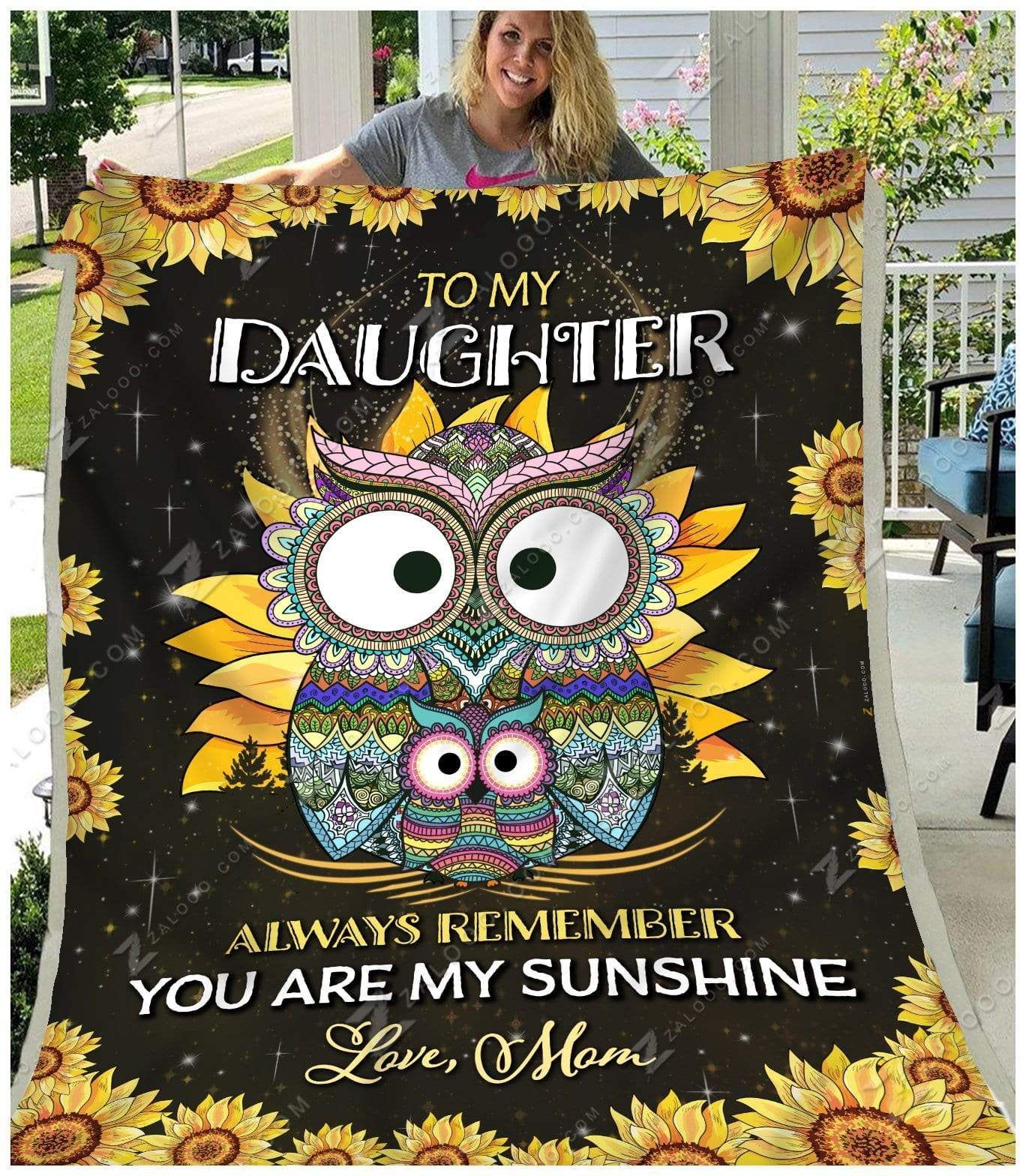 Sunflower Owl To My Daughter My Sunshine Love Mom Sherpa Fleece Blanket