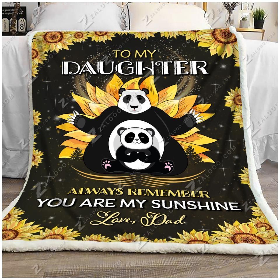 Sunflower Panda Bear To My Daughter Love Dad Sherpa Fleece Blanket