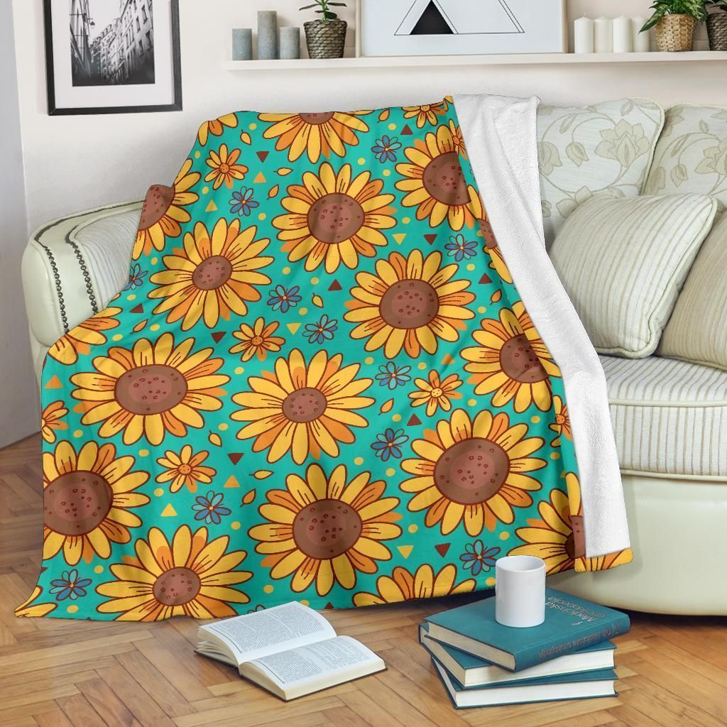 Sunflower Pattern Print Design Light Blue Fleece Blanket