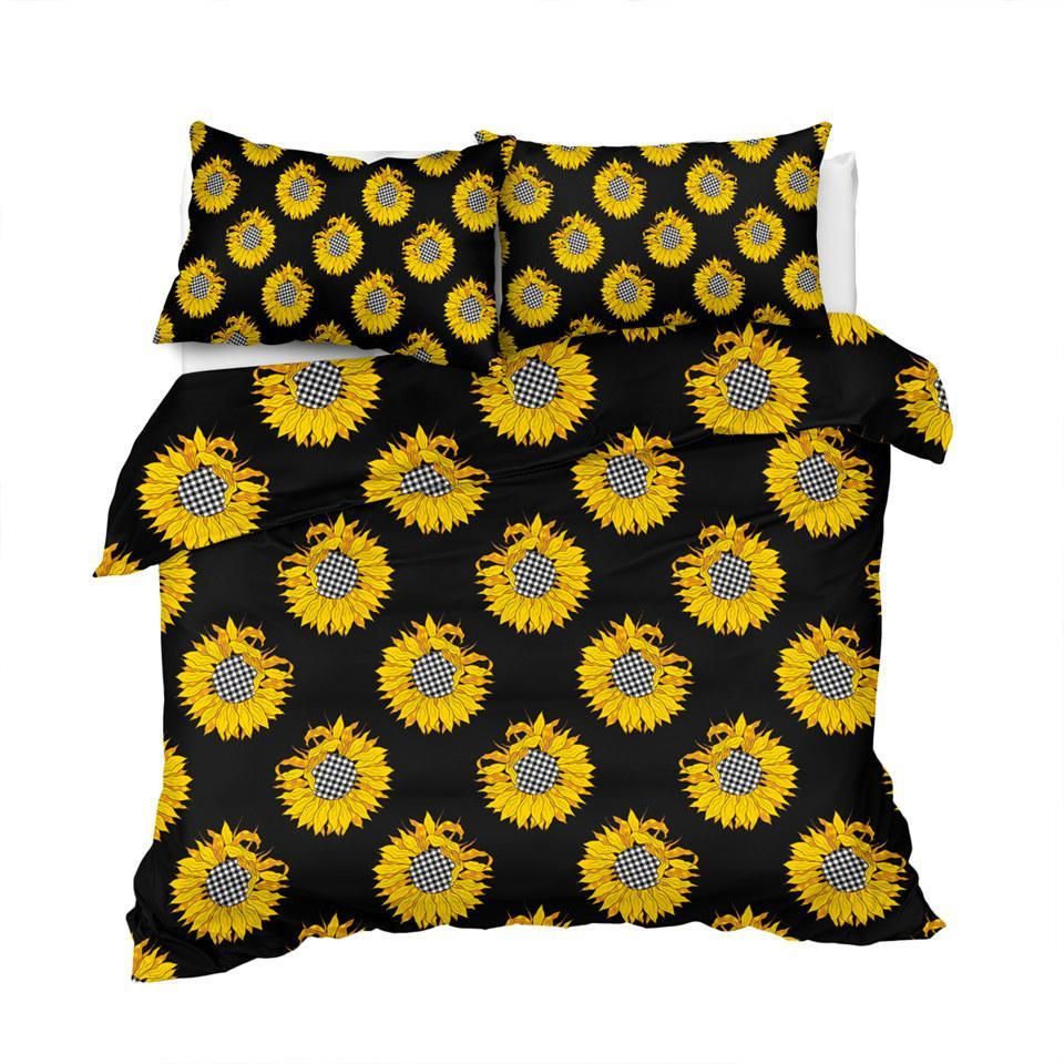 Sunflower Patterns Black Bedding Set