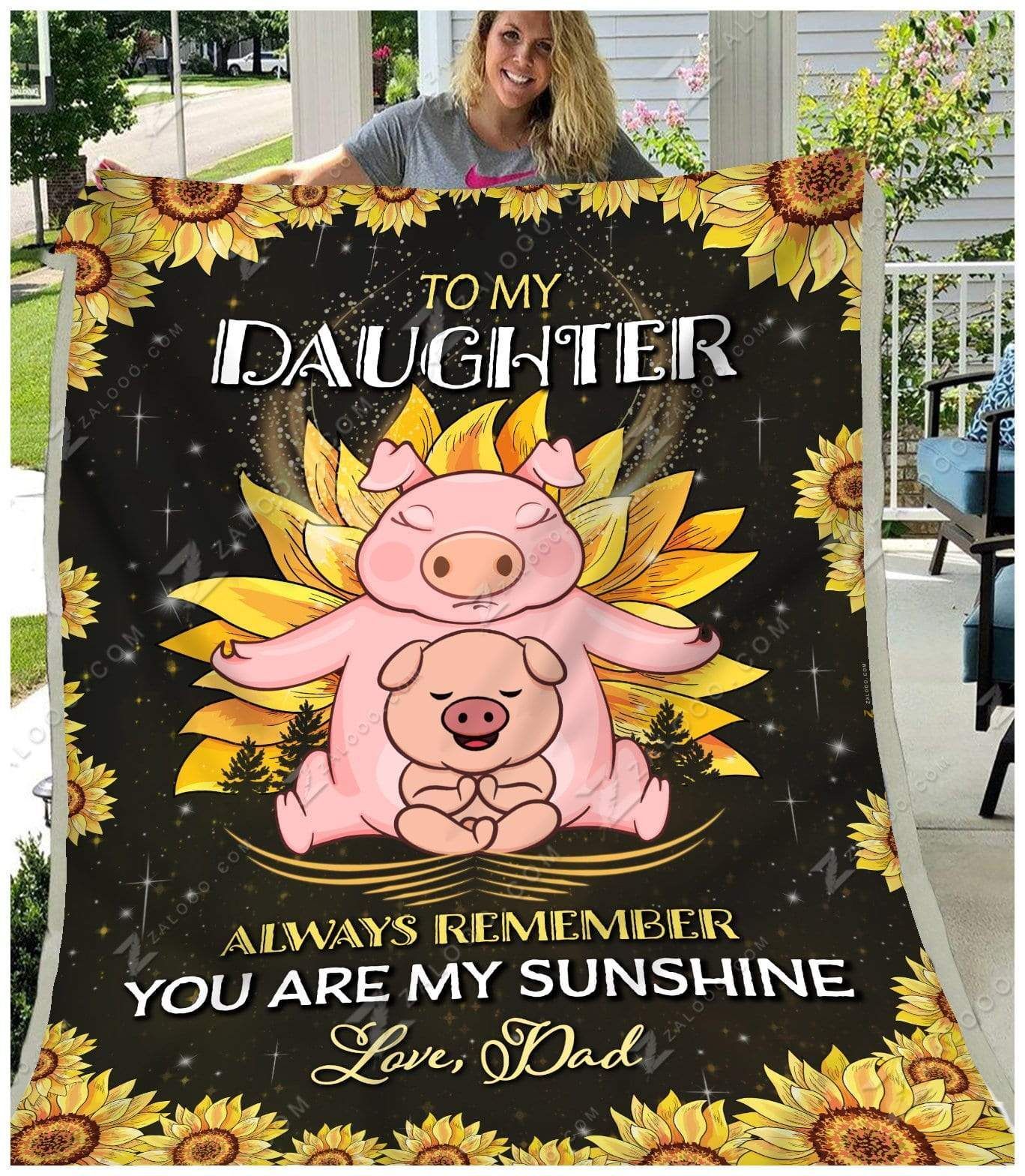 Sunflower Pig To My Daughter Love Dad Sherpa Fleece Blanket