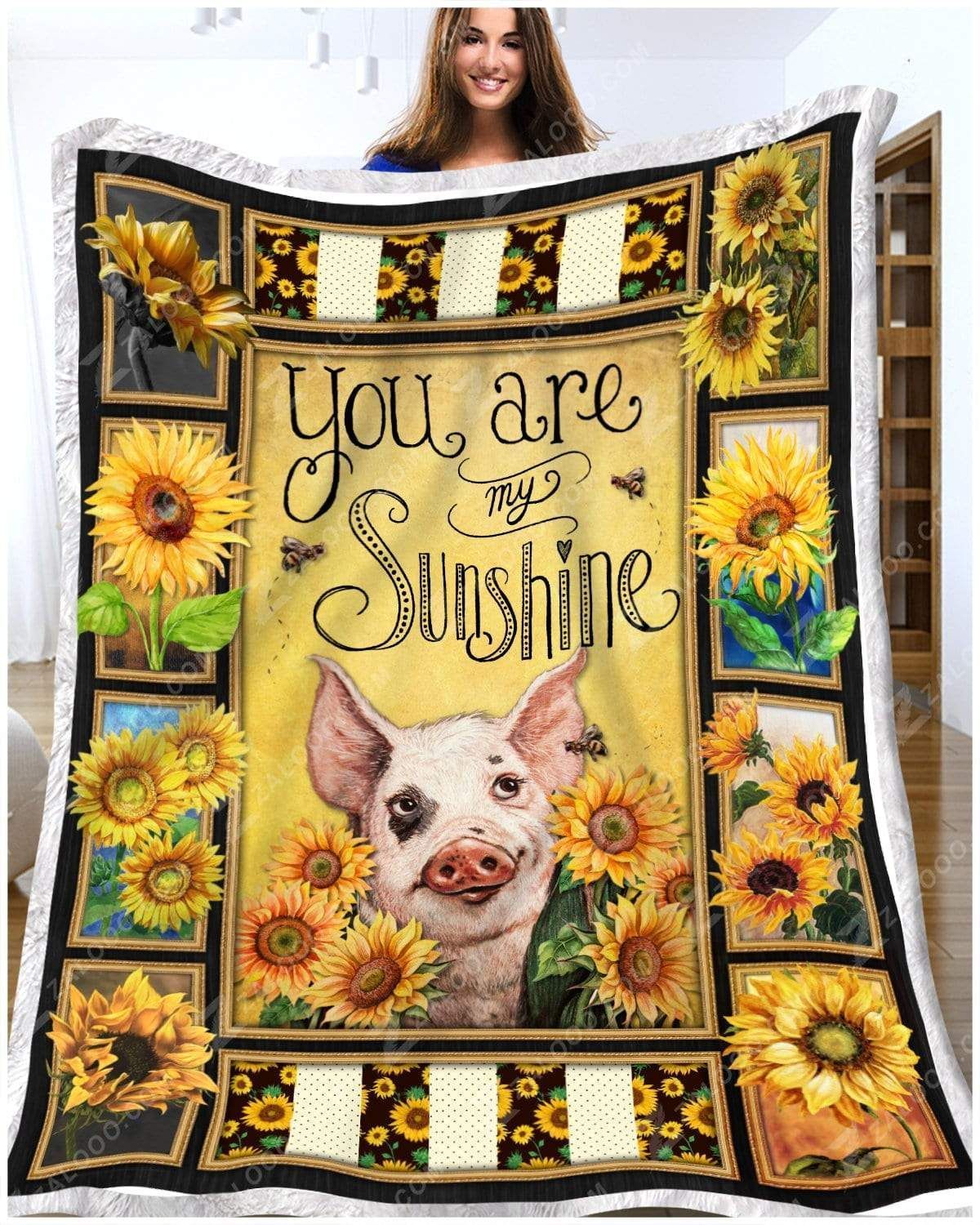 Sunflower Pig You Are My Sunshine Sherpa Fleece Blanket