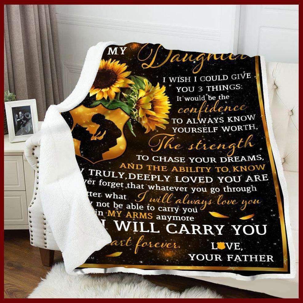 Sunflower Police To My Daughter I Wish Love Your Father Sherpa Fleece Blanket