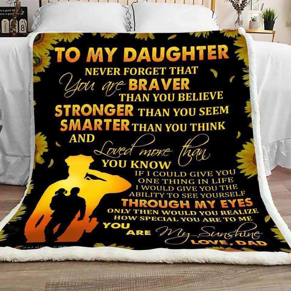 Sunflower Police To My Daughter Through My Eyes Love Dad Sherpa Fleece Blanket