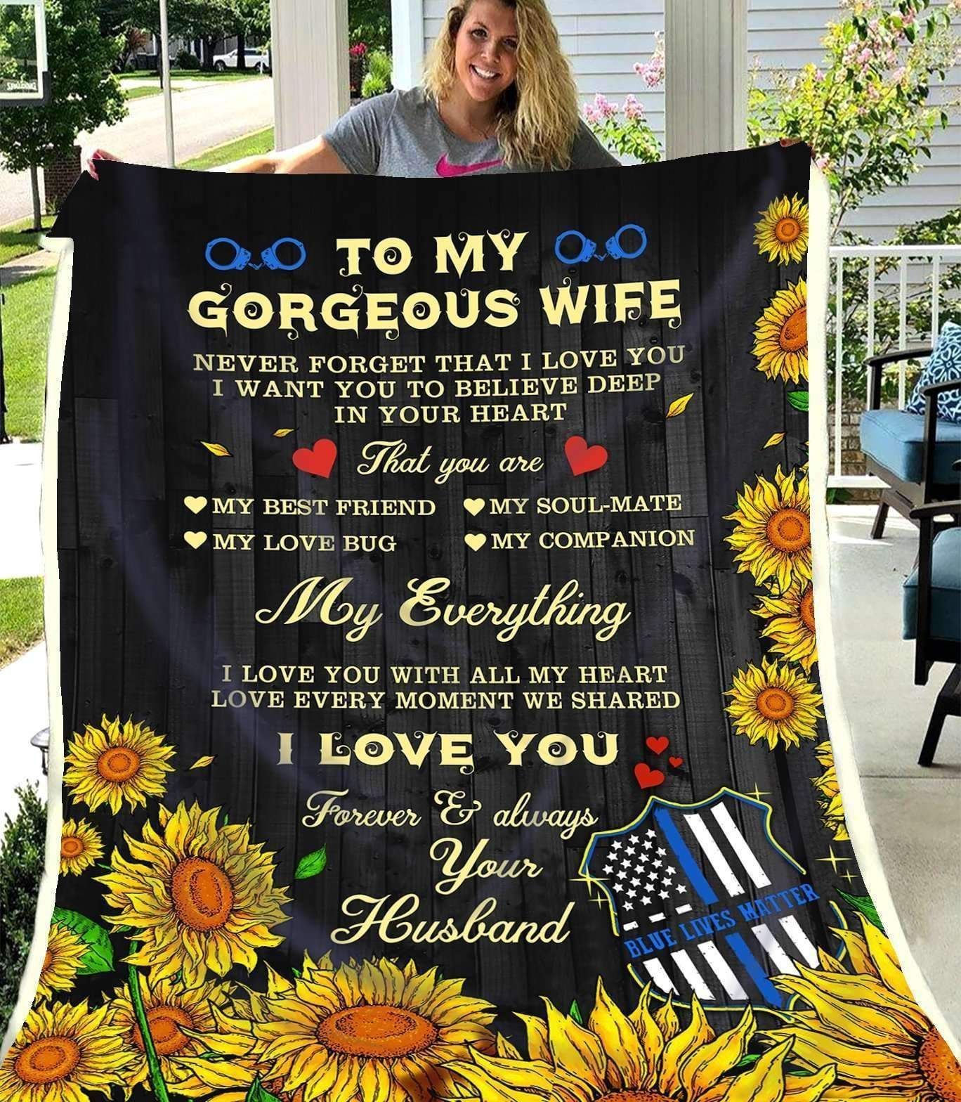Sunflower Police To My Wife My Everything Sherpa Fleece Blanket