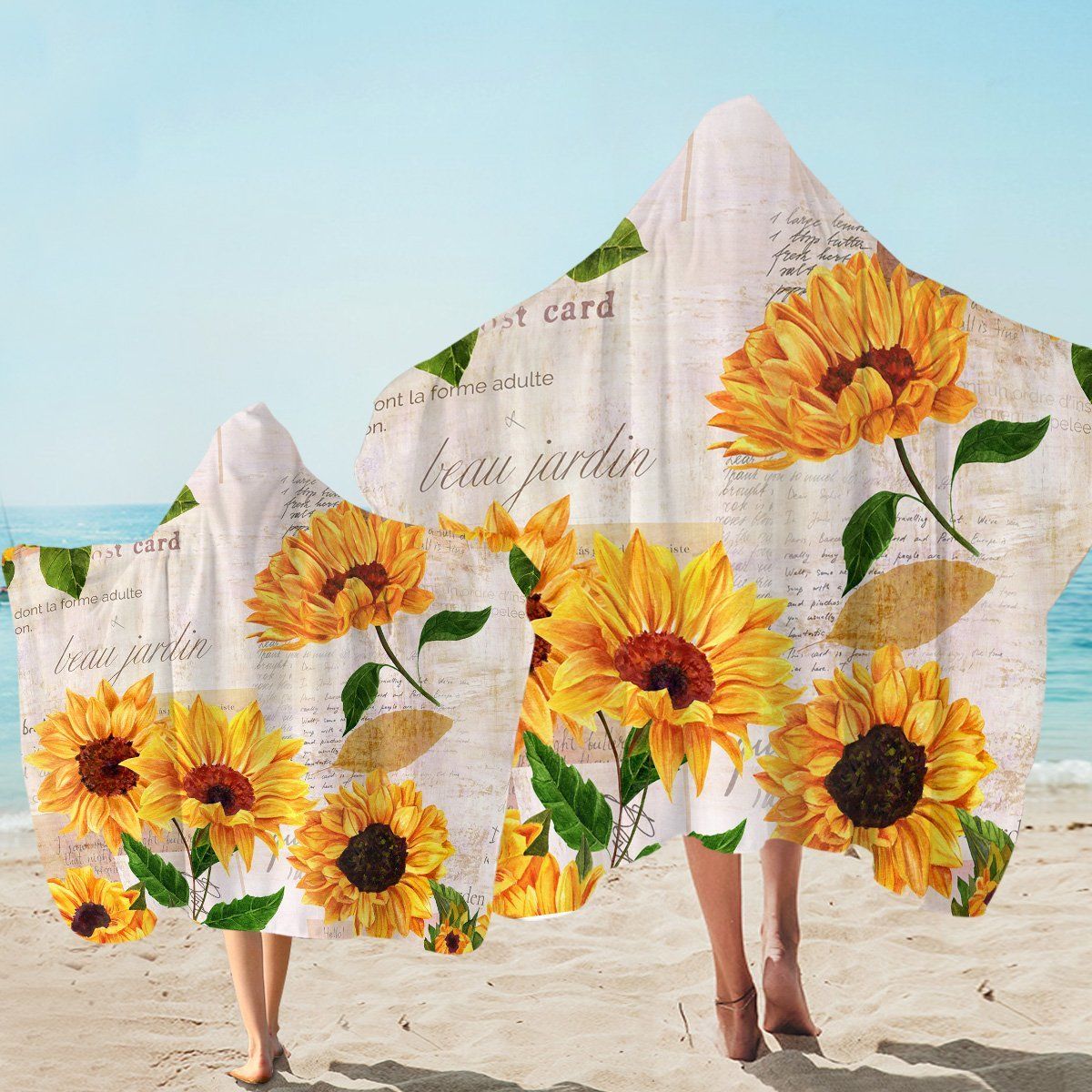 Sunflower Postcard You Are My Sunshine Printed Hooded Towel